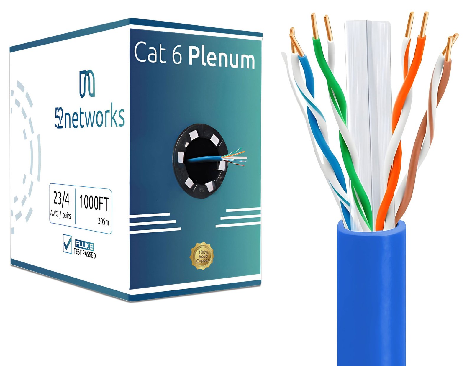 Cat6 Plenum Bare Copper Cable 1000ft | CMP-Rated | 52Networks
