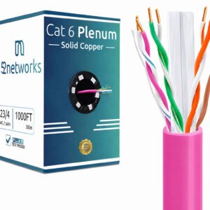 Cat6 Plenum 1000ft UTP Solid 100% Copper 23AWG, 550MHz Pull Box – Pink - Image 4